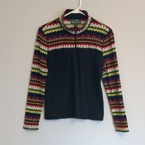 LRL Lauren Active Ralph Lauren 1/4 Zip Black Patterned Long Sleeve Top - Size XL